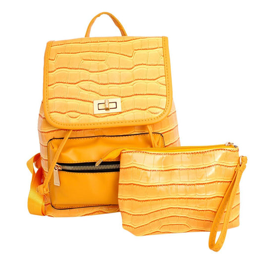 Backpack Yellow Croc Flap Bag Set for Women - MOO Jewelry n Accessories Boutique