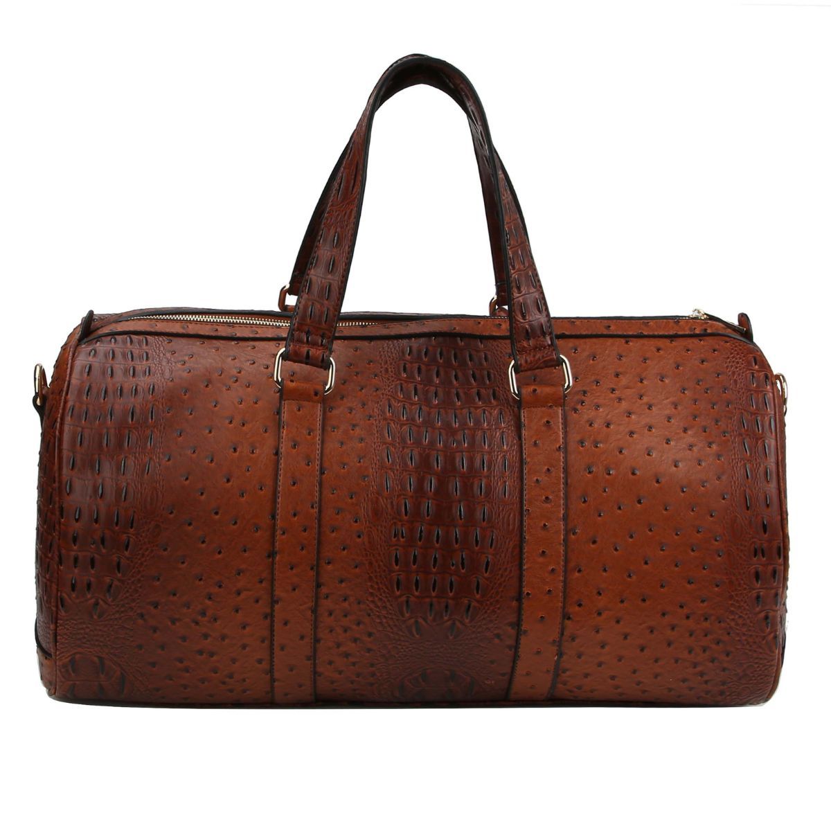 Brown Ostrich Weekender Duffel Bag