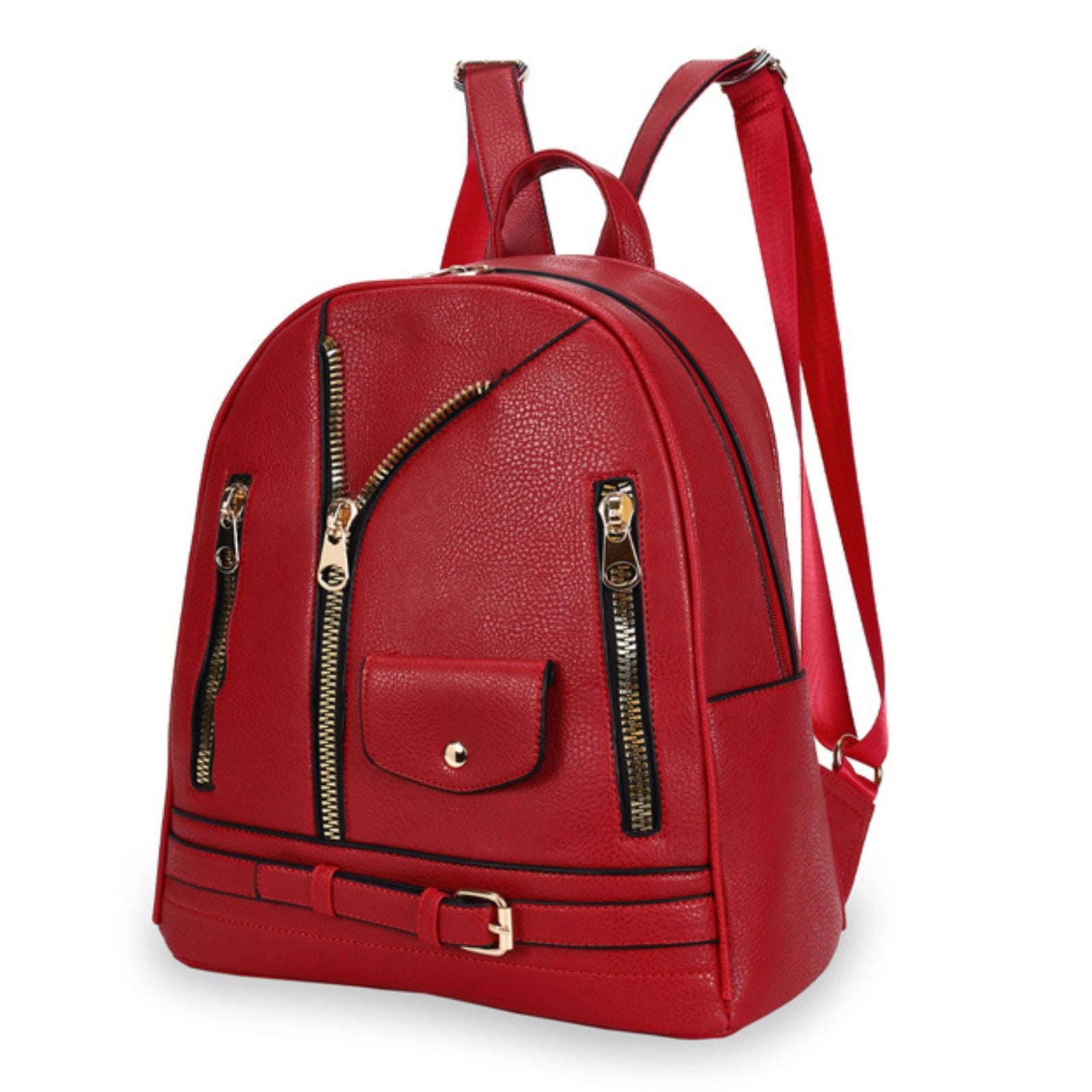 Moto Backpack Red Zipper Medium Bag for Women