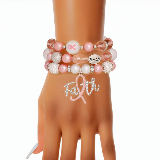 Bracelets Light Pink Breast Cancer Faith Set Women